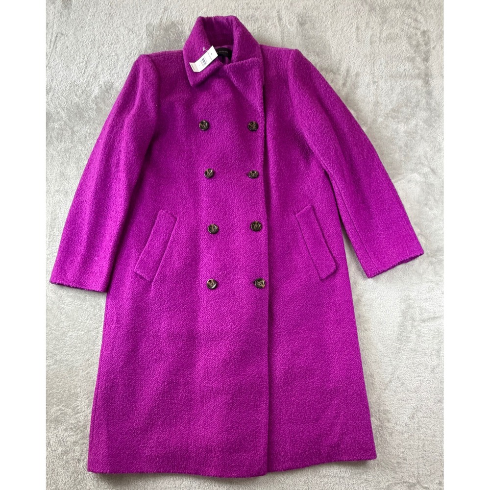 Ann Taylor Coat Women L Purple Double Breasted Wool Blend Long Jacket NWT
